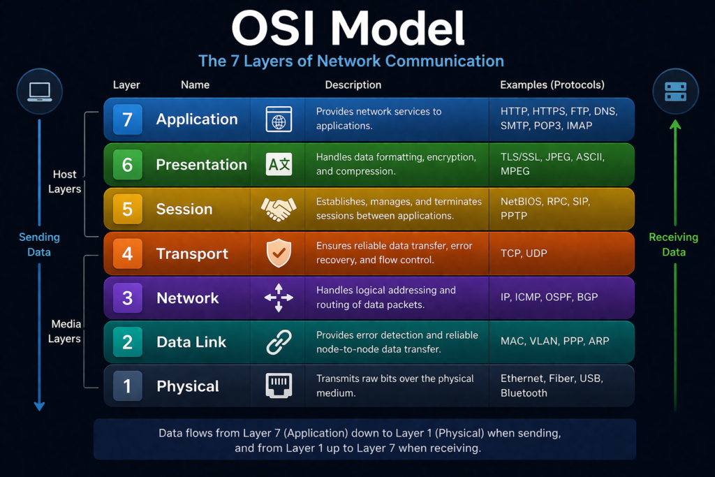 osi model 7 layers diagram with protocols